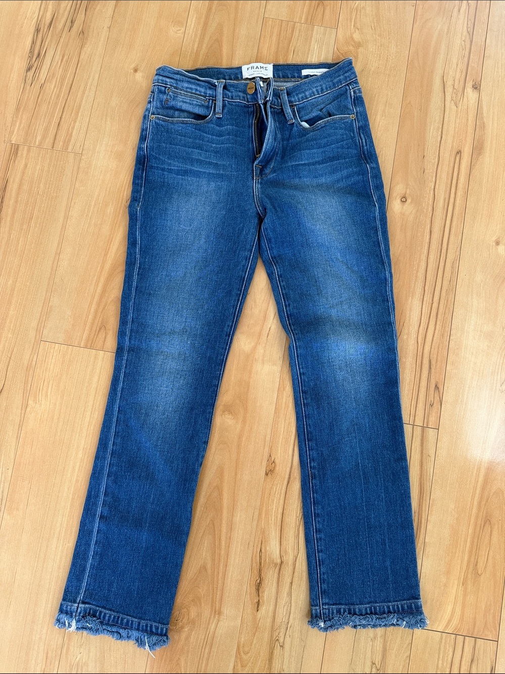 Frame Denim Blue Straight-Leg Jeans - Classic Mid Wash
